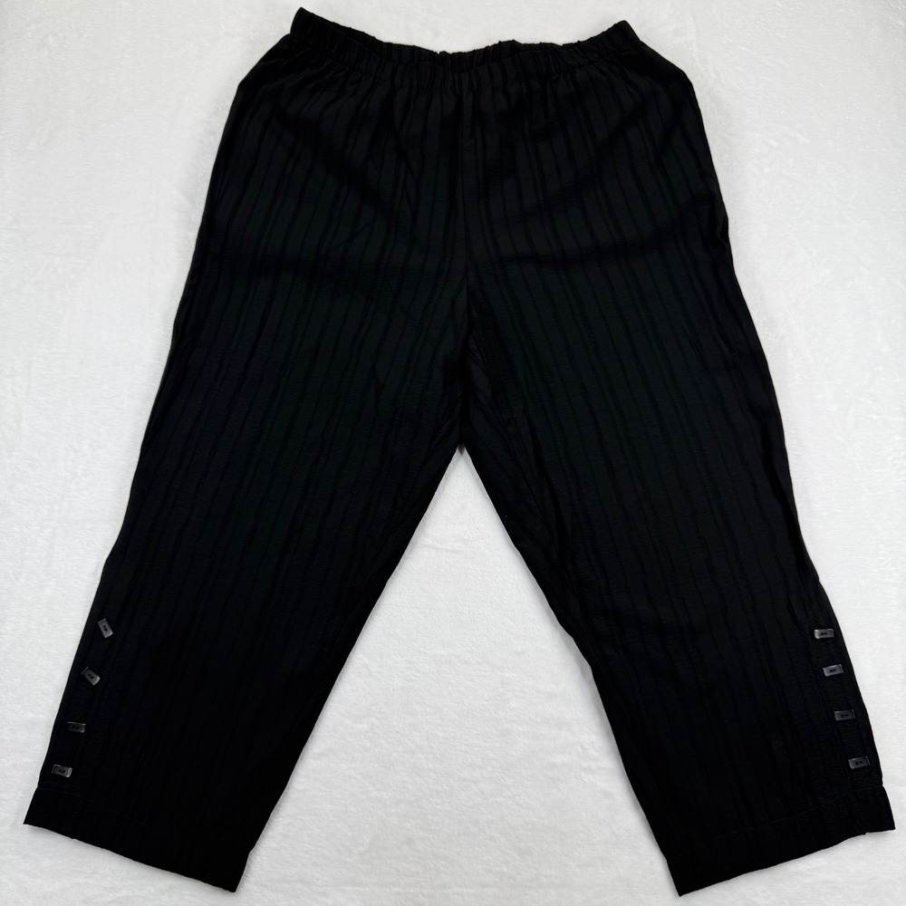 Habitat Clothes to Live In‎ Womens Black Textured Stripe Button Hem Crop Pants L